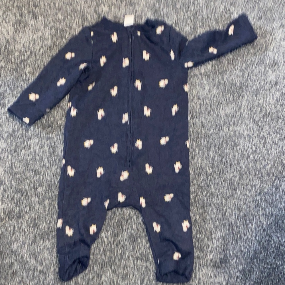 Old Navy Navy Blue Footie with White penguin Accents